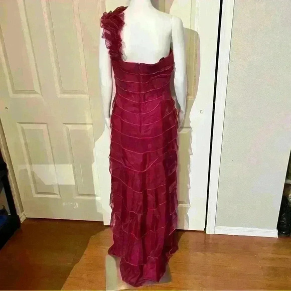 Vintage Tadashi Shoji Collection Womens Ruffle Evening Dress Gown 100% Silk 10 - Picture 2 of 14